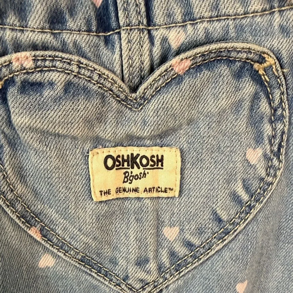 OshKosh B'gosh Blue Denim Overalls with Pink Hearts